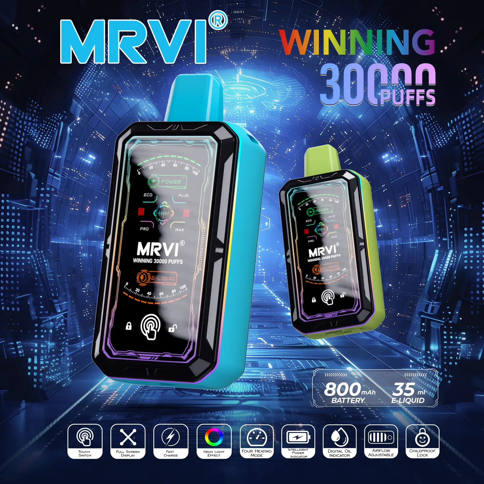 New Touchscreen MRVI WINNING 30000 Puffs with Full Screen Display&Childproof Lock