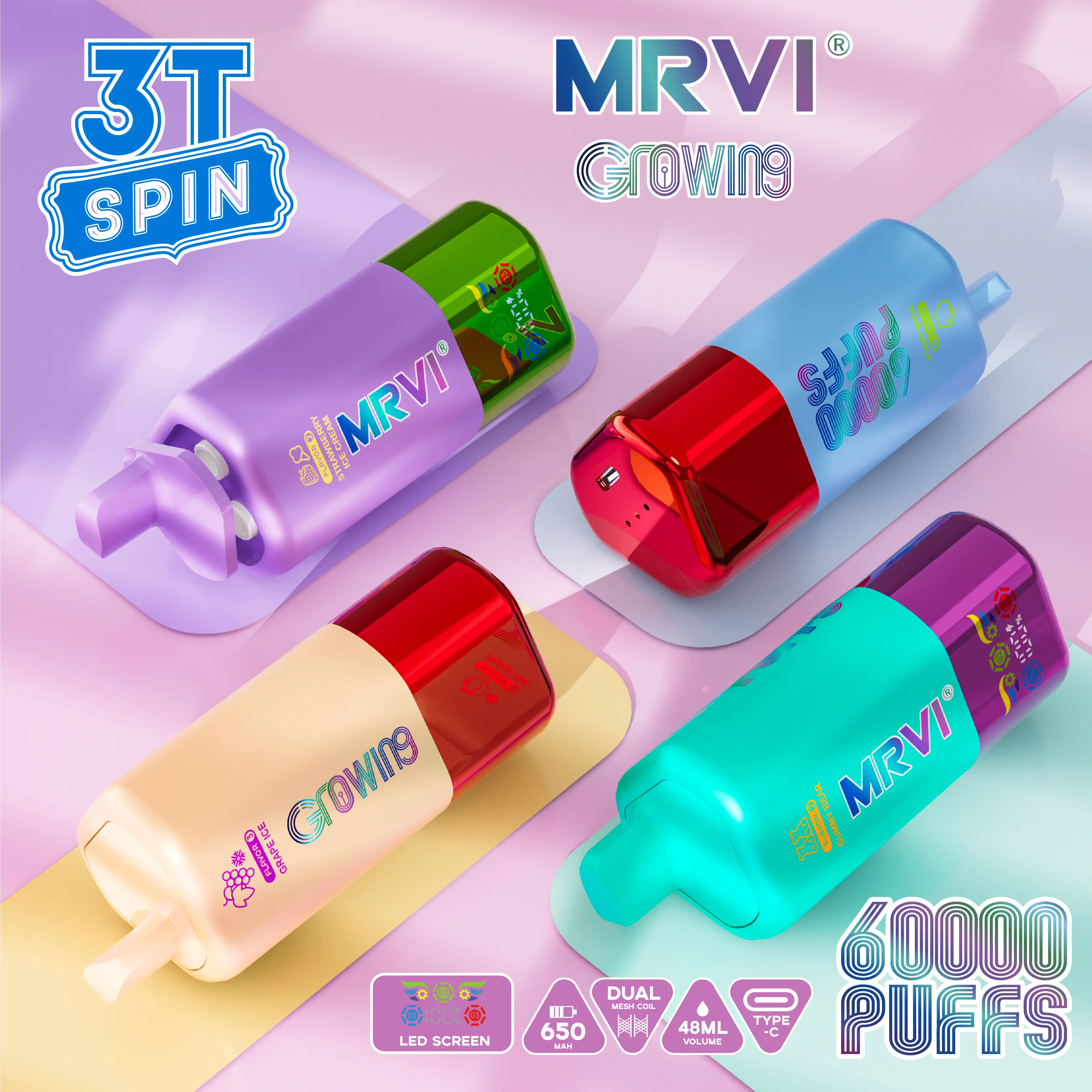 MRVI GROWING 60000 PUFFS - Three flavors rotating switch disposable electronic cigarette